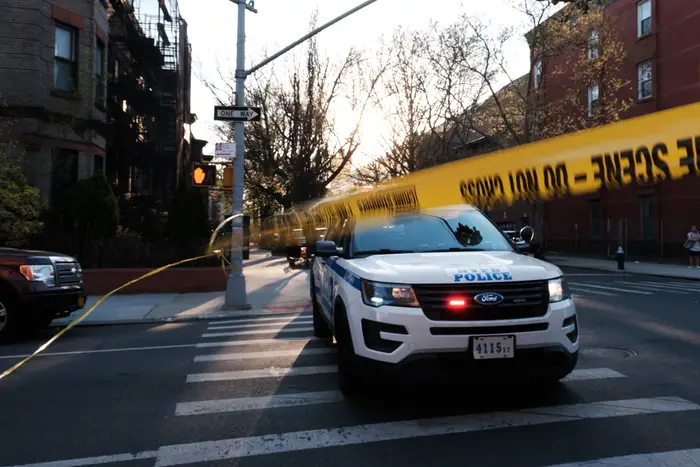 New York City police at the scene of a shooting in Brooklyn in April.